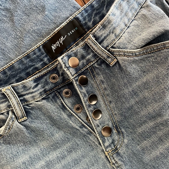 Nasty Girl High Rise Wide Leg Button Up Denim Flared Jeans - Picture 4 of 9